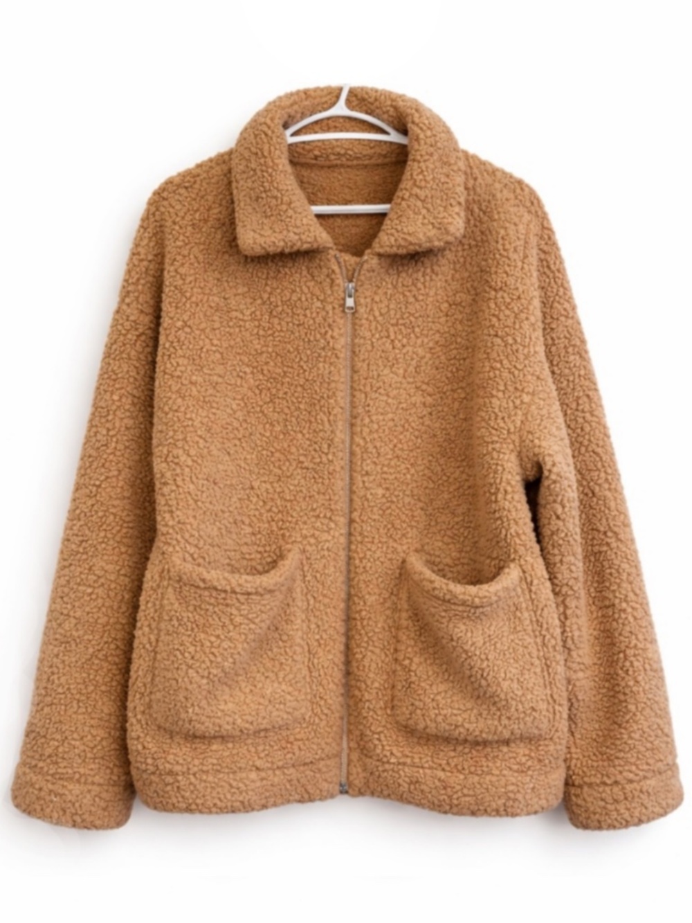 Cognac Tan Teddy Sherpa Zip-Up Jacket – Size Plus Size 2X GUC